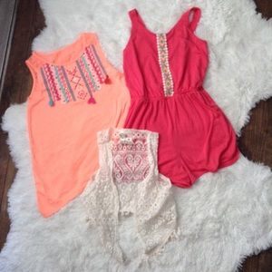 Girls romper tank top white pull over